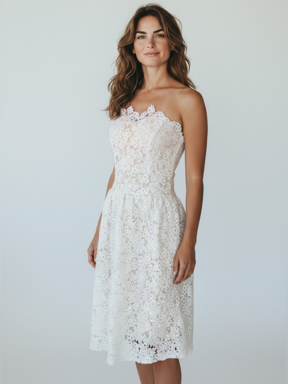 Look Sky Strapless Lace Dress White Nude Lined NWT Size L